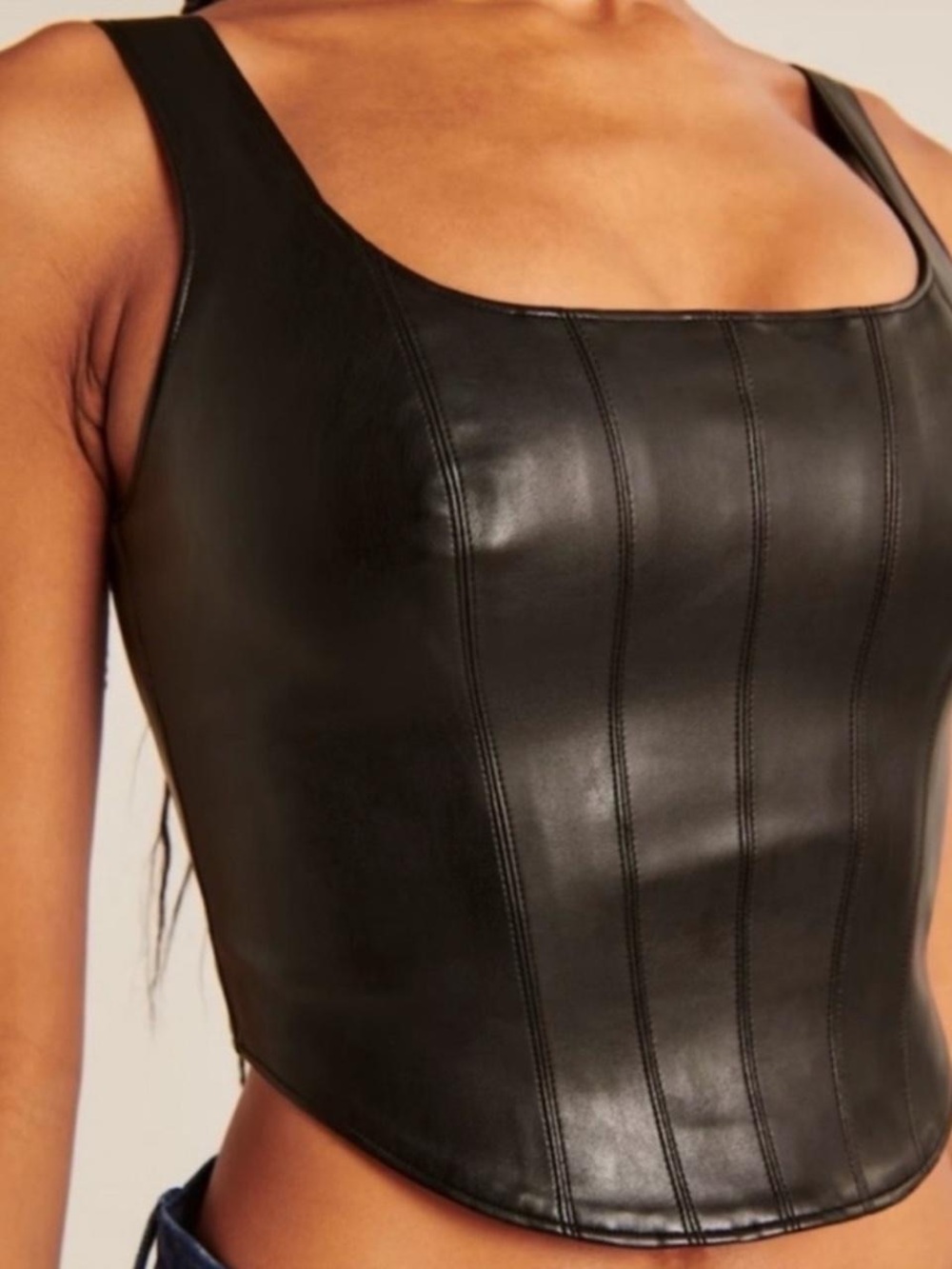 Abercrombie & Fitch Black Faux Leather Corset Tank